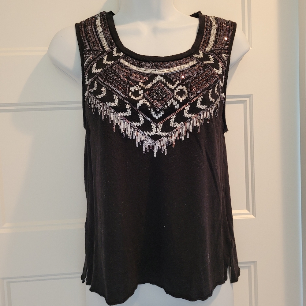Express Black Tank Top with Sequins Embroidery and Rhinestones Size XS